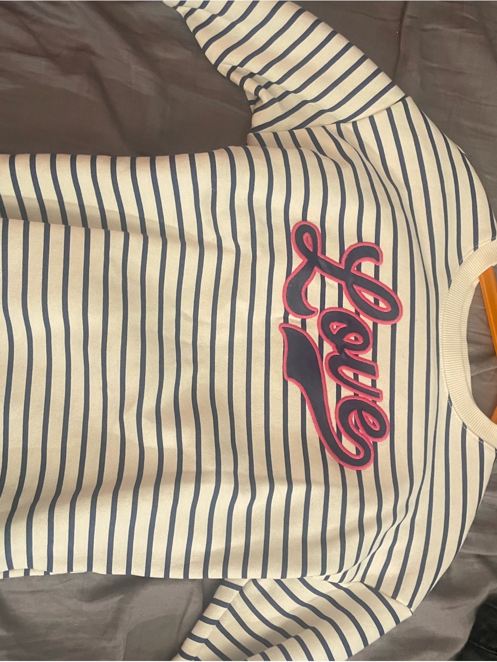 Carter's Cream and Navy Striped Sweatshirt with Pink Script